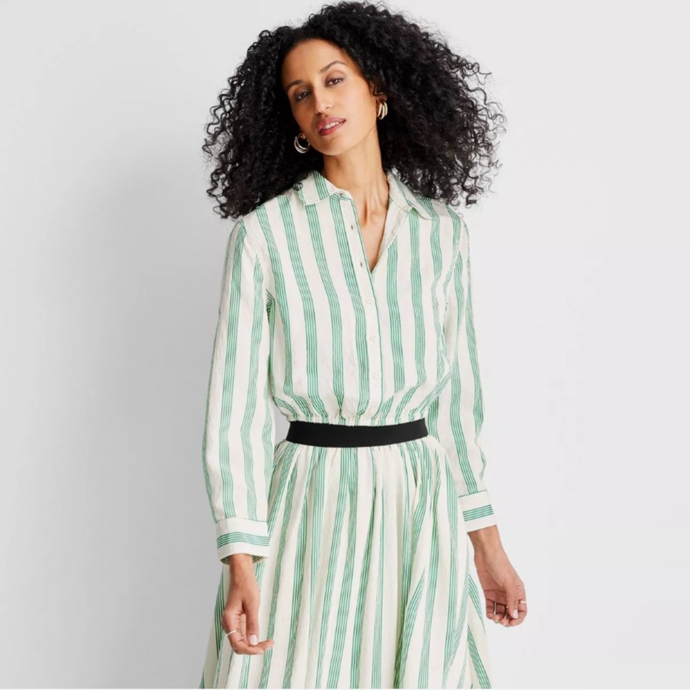 NWOT Green and White Striped Women's Blouse